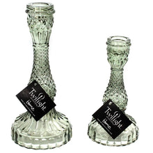  Vintage Inspired Pressed Cut Glass Candle Holder - Green
