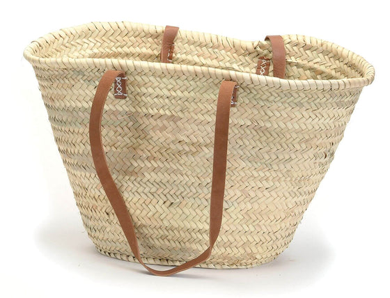 Palm Straw Market Shoulder Bag/Leather Handles