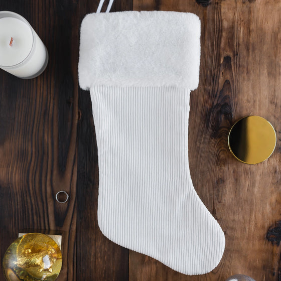 White Corduroy Christmas Stocking