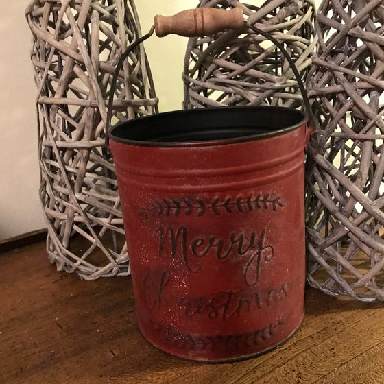 Vintage Inspired Merry Christmas Metal Bucket