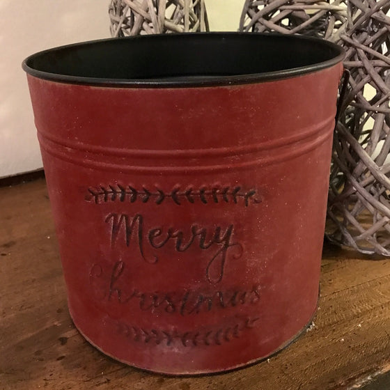 Vintage Inspired Merry Christmas Metal Bucket