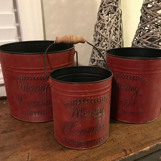 Vintage Inspired Merry Christmas Metal Bucket