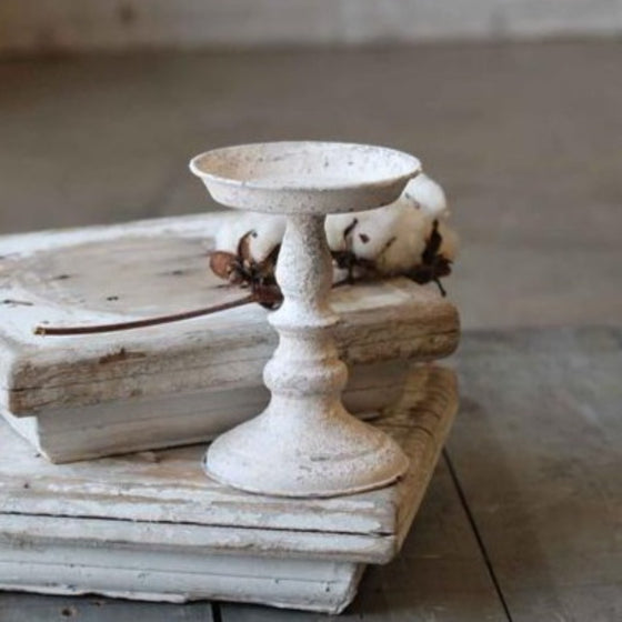 Rustic Cream Pedestal Candle Holder