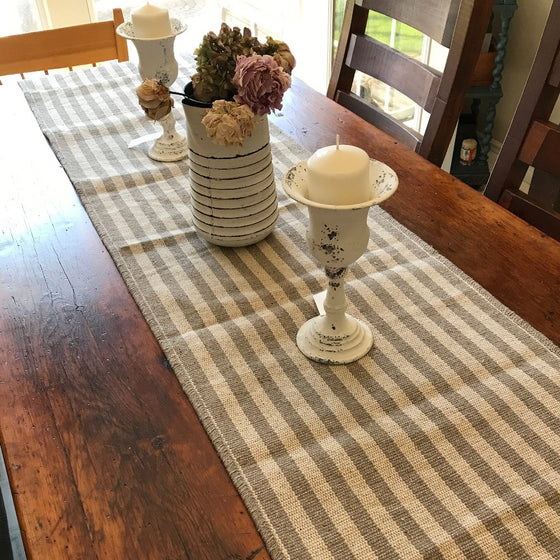 Farmhouse Style Taupe & Ivory Striped Table Runner- 18.5" x 108"