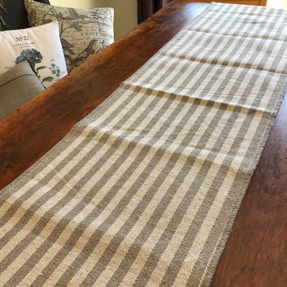 Farmhouse Style Taupe & Ivory Striped Table Runner- 18.5" x 108"