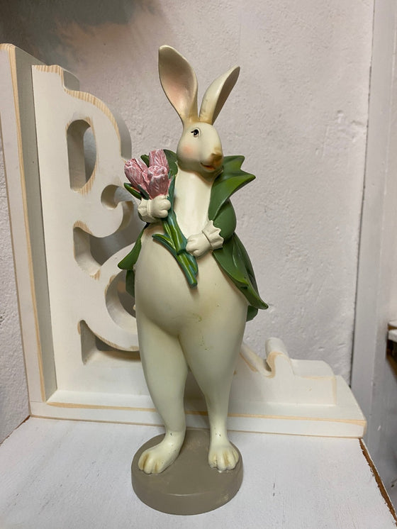 Resin Floral Bunny Figure - 11.50"