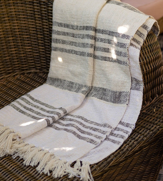 Cotton Grey/Black/Off White Throw