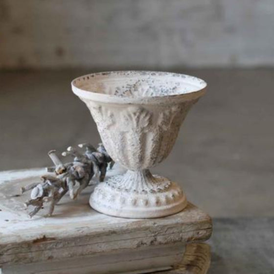 Distressed Cream Tabletop Pedestal Holder