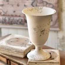  Distressed White Pedestal Vase - 13".