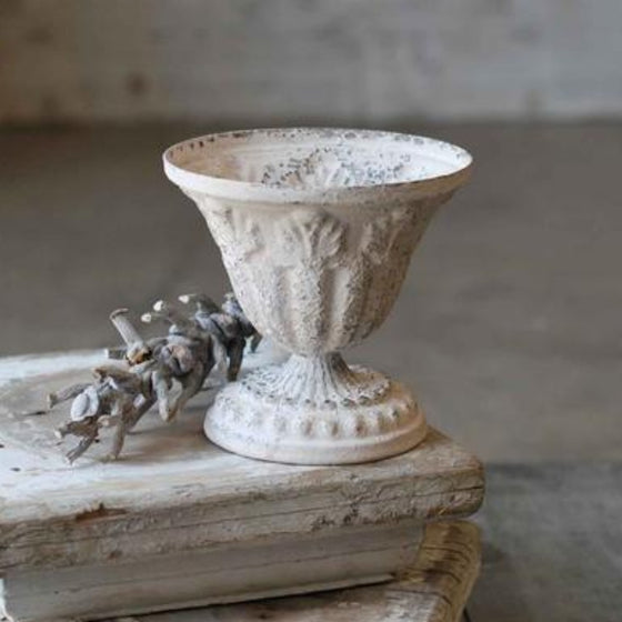 Distressed Cream Tabletop Pedestal Holder