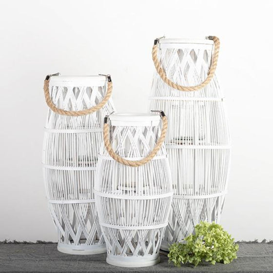 White Willow Lantern with Glass Insert - Small