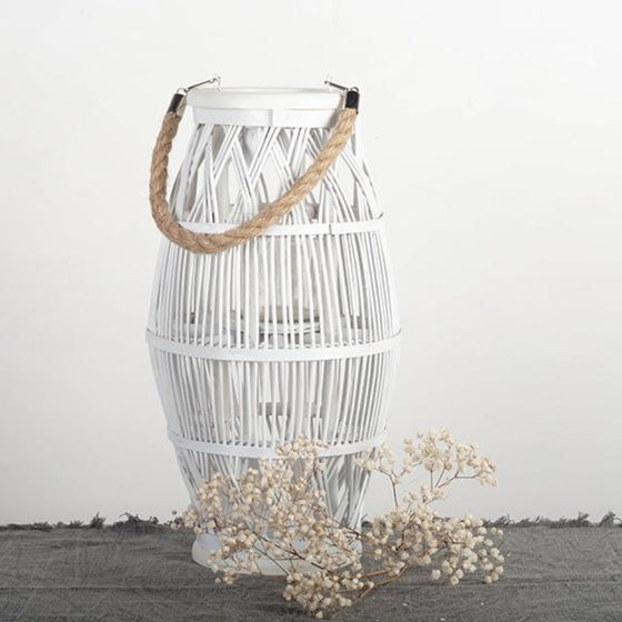 White Willow Lantern with Glass Insert - Small