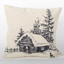  Log Cabin Winter Scene Cushion Cover